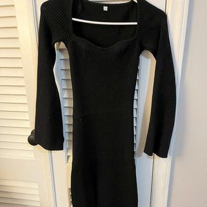 Black Tight Fit Midi Sweater Dress